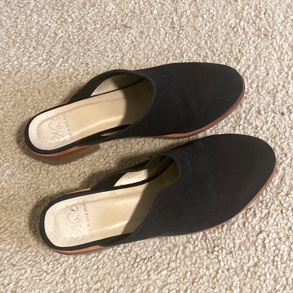 No. 6 Black Suede Slip-On Mule